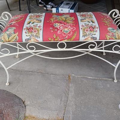 IRON BENCH WITH PADDED SEAT AND 2 TIER METAL WALL SHELF