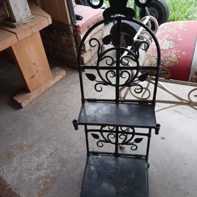 IRON BENCH WITH PADDED SEAT AND 2 TIER METAL WALL SHELF