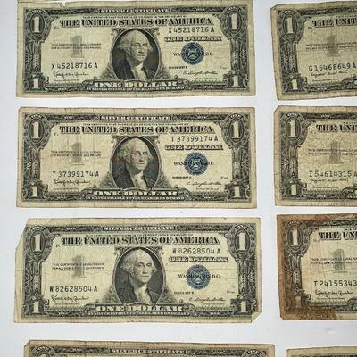 Lot of Ten 1957 Blue Seal $1 Silver Certificates