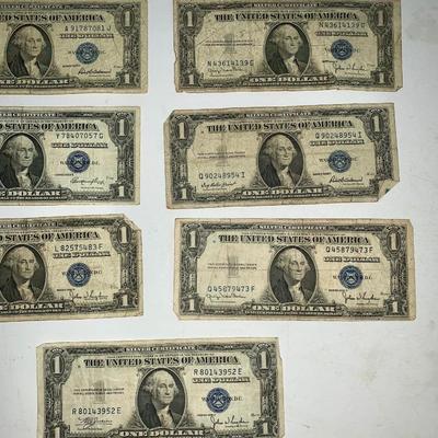 Lot of Seven 1935 Blue Seal $1 Silver Certificates