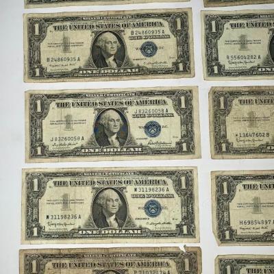 Lot of Ten 1957 Blue Seal $1 Silver Certificates