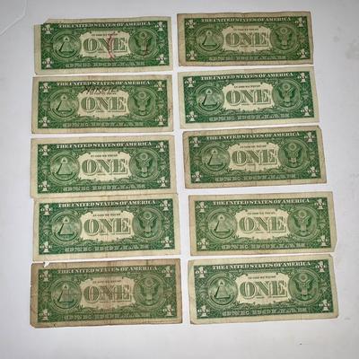 Lot of Ten 1957 Blue Seal $1 Silver Certificates