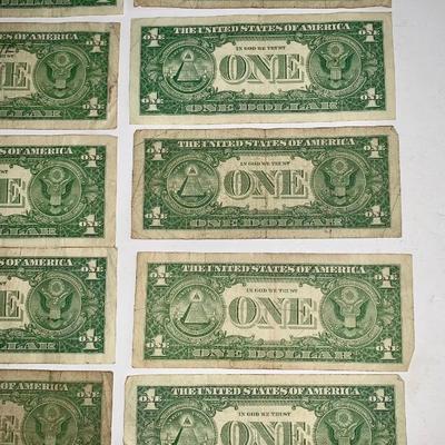 Lot of Ten 1957 Blue Seal $1 Silver Certificates
