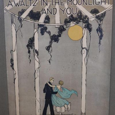 Framed "Waltz in the Moonlight and You" Sheet Music Cover, 1924