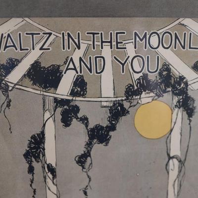 Framed "Waltz in the Moonlight and You" Sheet Music Cover, 1924