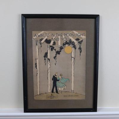 Framed "Waltz in the Moonlight and You" Sheet Music Cover, 1924
