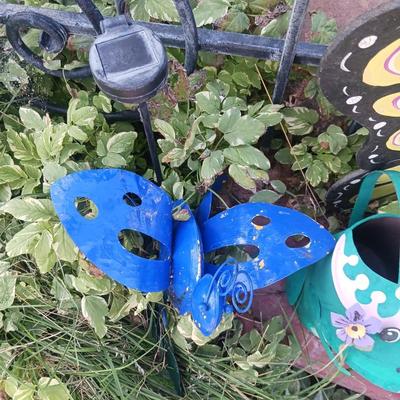 TALL SHEPHEERDS HOOK AND VARIOUS OTHER YARD ART