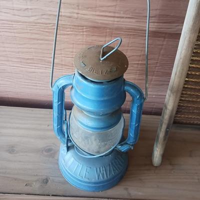 2 MAN SAW, DUBL HANDI WASHBOARD AND AN OLD LANTERN