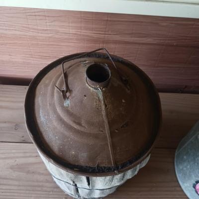 ANTIQUE WOOD WRAPPED CASK CAN & A DELUXE METALWARE MOP BUCKET &