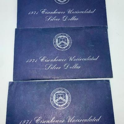 Lot of Three 1971 Eisenhower Uncirculated Silver Dollars