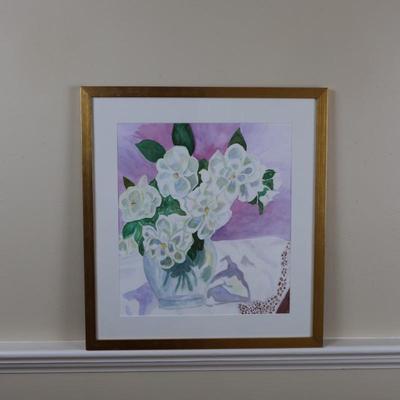 Framed Signed Original Watercolor by Martha Ann Samuel "Gardenias"