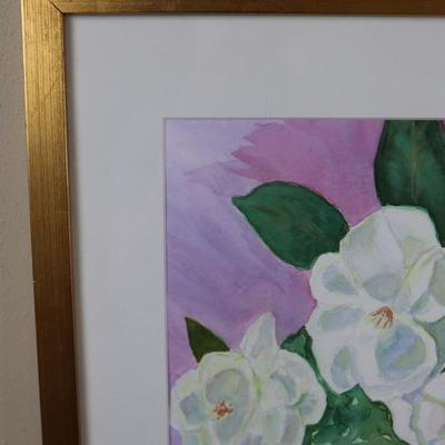 Framed Signed Original Watercolor by Martha Ann Samuel "Gardenias"