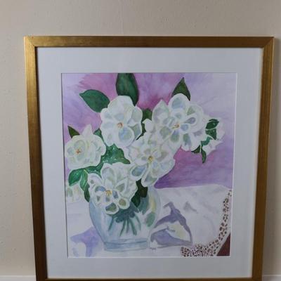 Framed Signed Original Watercolor by Martha Ann Samuel "Gardenias"