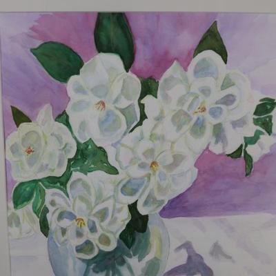 Framed Signed Original Watercolor by Martha Ann Samuel "Gardenias"