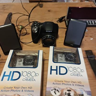 SONY DIGITAL CAMERA, 2 NEW HD ACTION CAMERAS, COMPUTER SPEAKERS