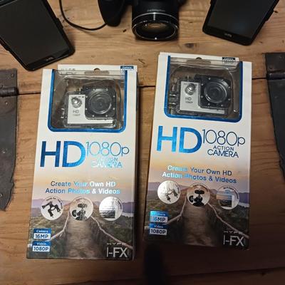 SONY DIGITAL CAMERA, 2 NEW HD ACTION CAMERAS, COMPUTER SPEAKERS