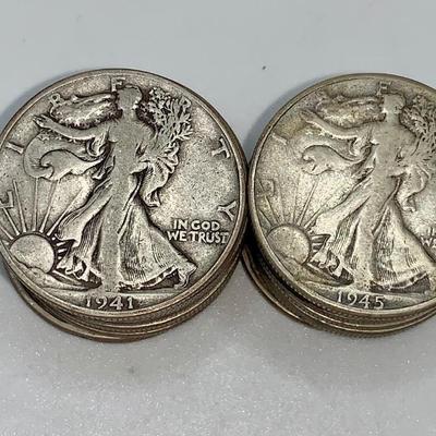 Lot of 20 Unsearched 1916-47 Walking Liberty Half Dollars