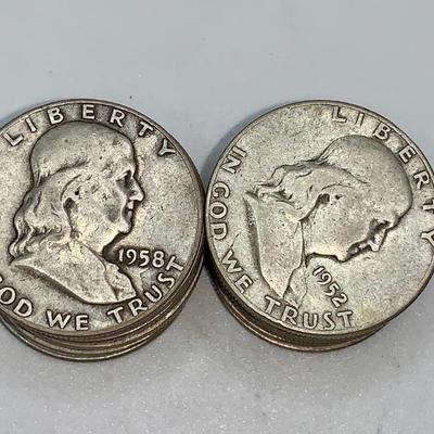 Lot of 20 Unsearched 1948-63 Franklin Half Dollars