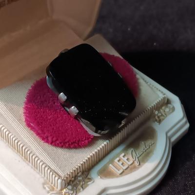 LARGE BLACK ONYX? STONE SET IN STERLING SILVER