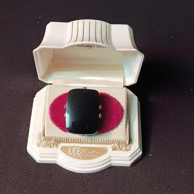 LARGE BLACK ONYX? STONE SET IN STERLING SILVER