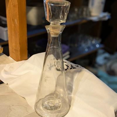 Vintage Clear Glass Decanter Bottle With Flying Geese & Duck Design