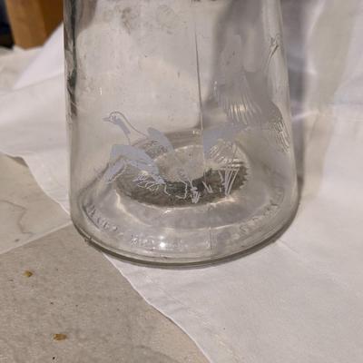 Vintage Clear Glass Decanter Bottle With Flying Geese & Duck Design