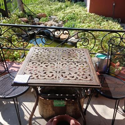 METAL TABLE WITH 2 IRON CHAIRS