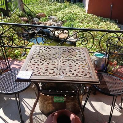 METAL TABLE WITH 2 IRON CHAIRS