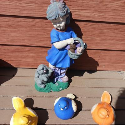 GARDEN CONCRETE BIRDS AND A LITTLE GIRL