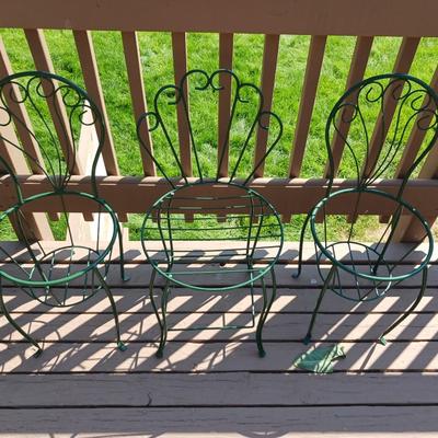 3 METAL CHAIE PLANT STANDS AND GARDEN BUGS