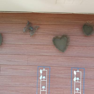 2 CANDLE STANDS AND HEART SHAPED BASKETS