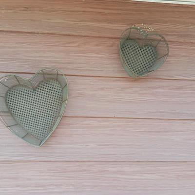 2 CANDLE STANDS AND HEART SHAPED BASKETS