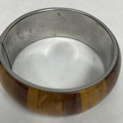 Wood and Metal Band Bangle Bracelet