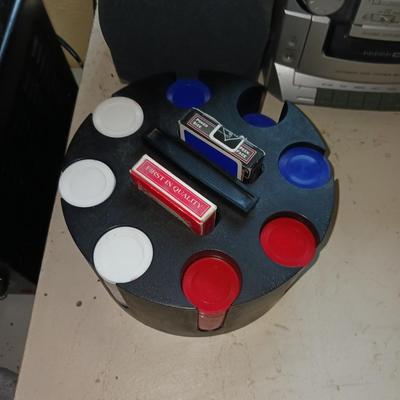 PORTABLE STEREO W/CD AND CASSETTE PLAYERS, POKER CHIPS & CARDS