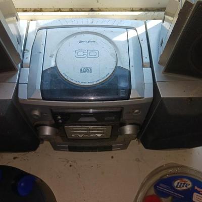 PORTABLE STEREO W/CD AND CASSETTE PLAYERS, POKER CHIPS & CARDS