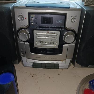PORTABLE STEREO W/CD AND CASSETTE PLAYERS, POKER CHIPS & CARDS