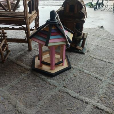 BIRD HOUSES AND DOLL SIZE TWIG CHAIR
