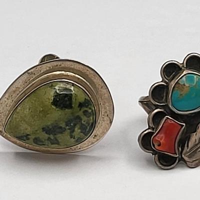 Two Vintage Silver & Stone Rings