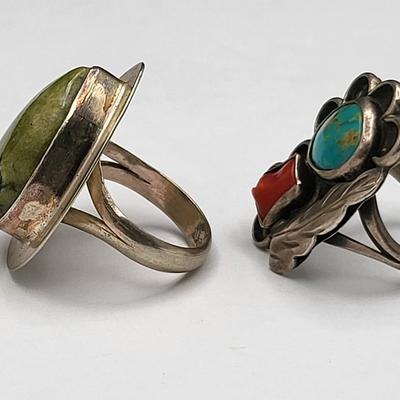Two Vintage Silver & Stone Rings