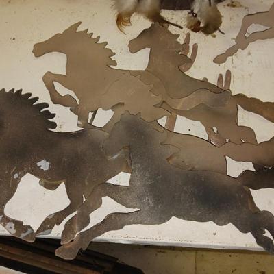 LASER CUT STEEL HORSES AND A NATIVE AMERICAN WALL HANGING