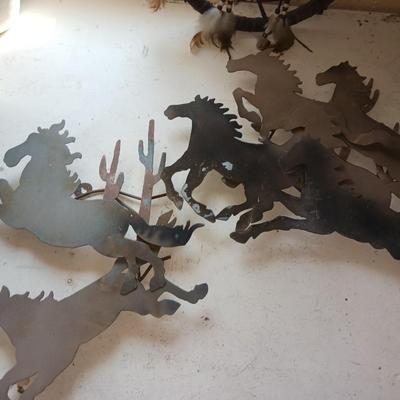 LASER CUT STEEL HORSES AND A NATIVE AMERICAN WALL HANGING