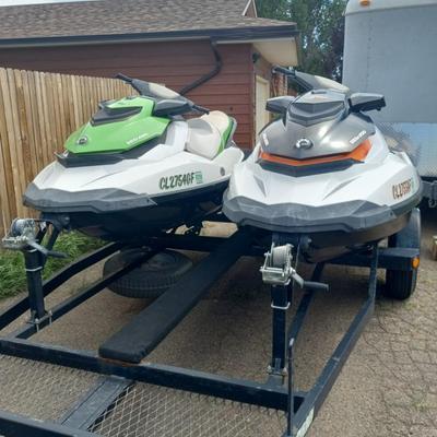 TWO 2013 SEA-DOO JET SKIS WITH TRAILER