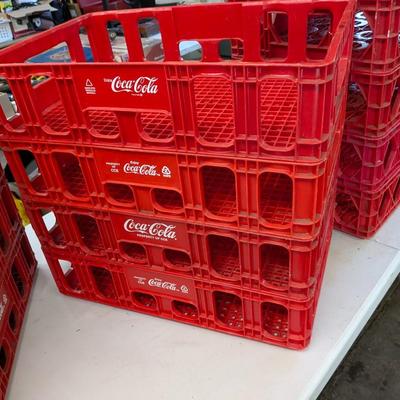 Set of 4 COCA COLA STACKABLE RED PLASTIC CRATE BOTTLE CARRIER CASE