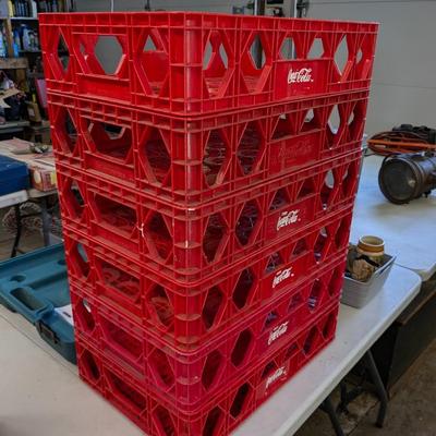 Set of 6 COCA COLA STACKABLE RED PLASTIC CRATE BOTTLE CARRIER CASE