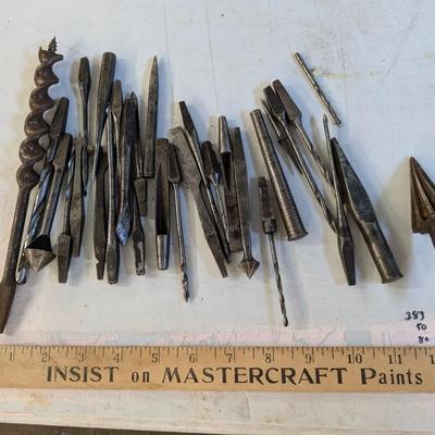 Lot of Antique Auger Bit Brace, Hand Drill Bits