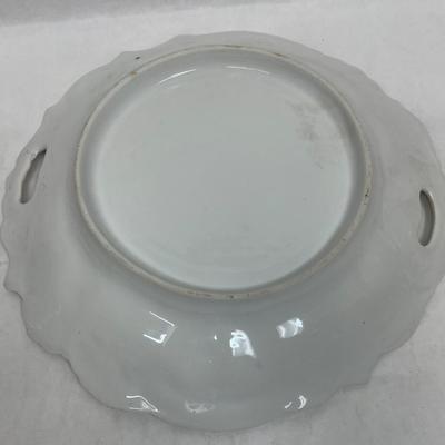 Hand Painted Antique Cake Plate Serving Bowl with cut-out handles