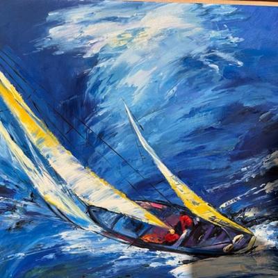 offset lithography Painting of a sail boat by LeRoy Newman