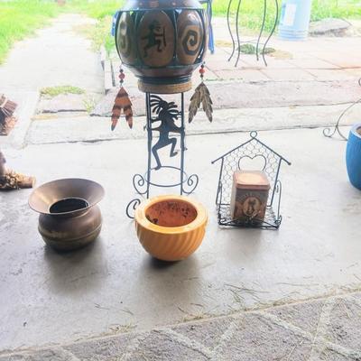 KOKOPELLI METAL PLANT STAND AND FLOWER POTS