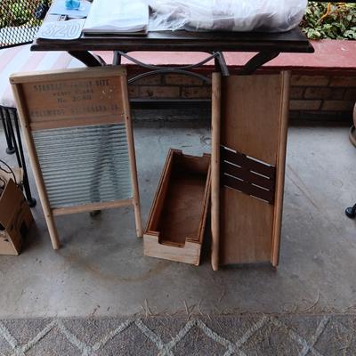 GLASS WASHBOARD AND CABBAGE CUTTER