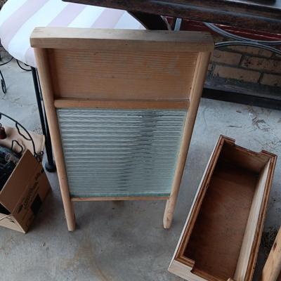 GLASS WASHBOARD AND CABBAGE CUTTER